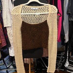 Zara NWOT Crochet Top Khaki And Brown
